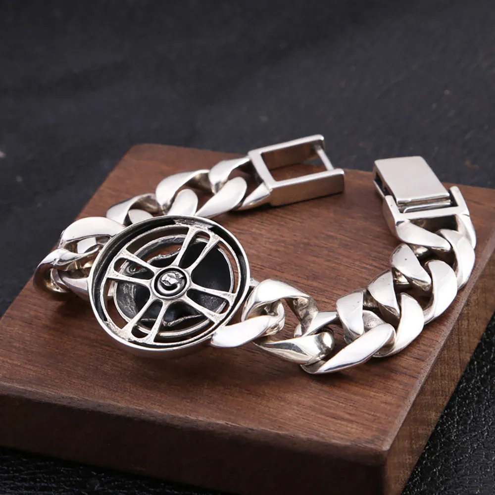 Heavy Huge Solid 925 Sterling Silver Bracelet Miami Cuban Chain Red Eye Skulls 7.1"-9.4"