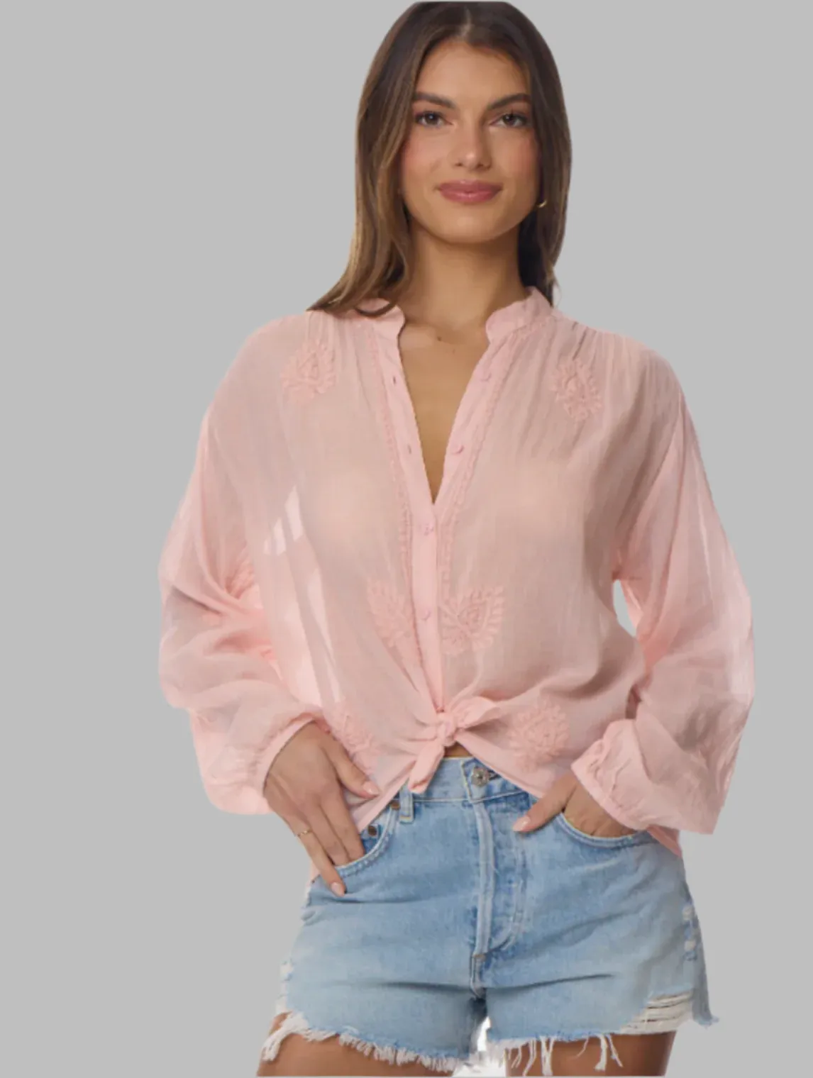 Heidi Embroidered Blouse Long Sleeve Peach