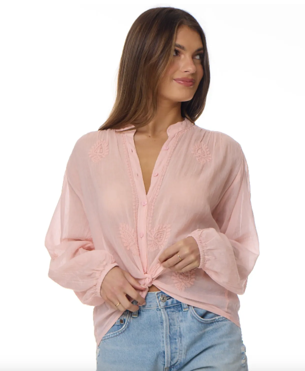 Heidi Embroidered Blouse Long Sleeve Peach