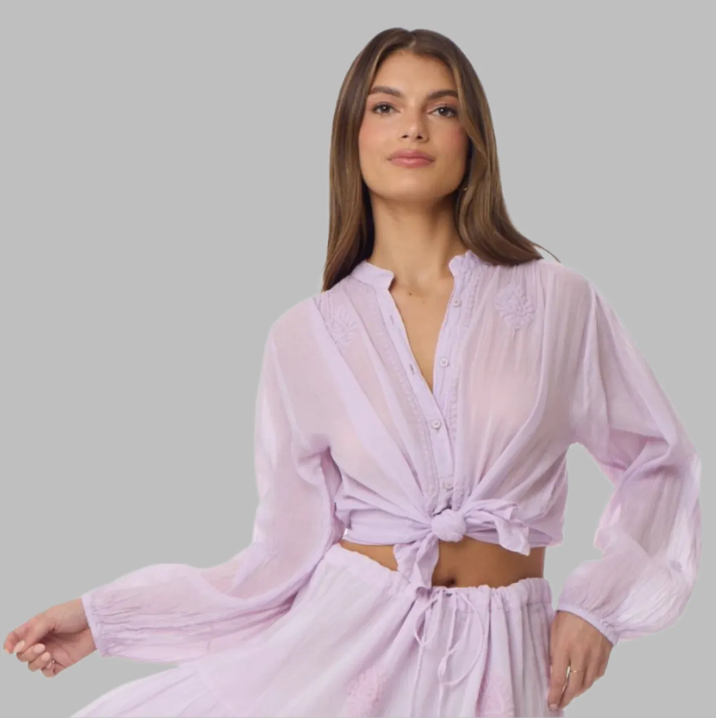 Heidi Embroidered Blouse Long Sleeves Lavender