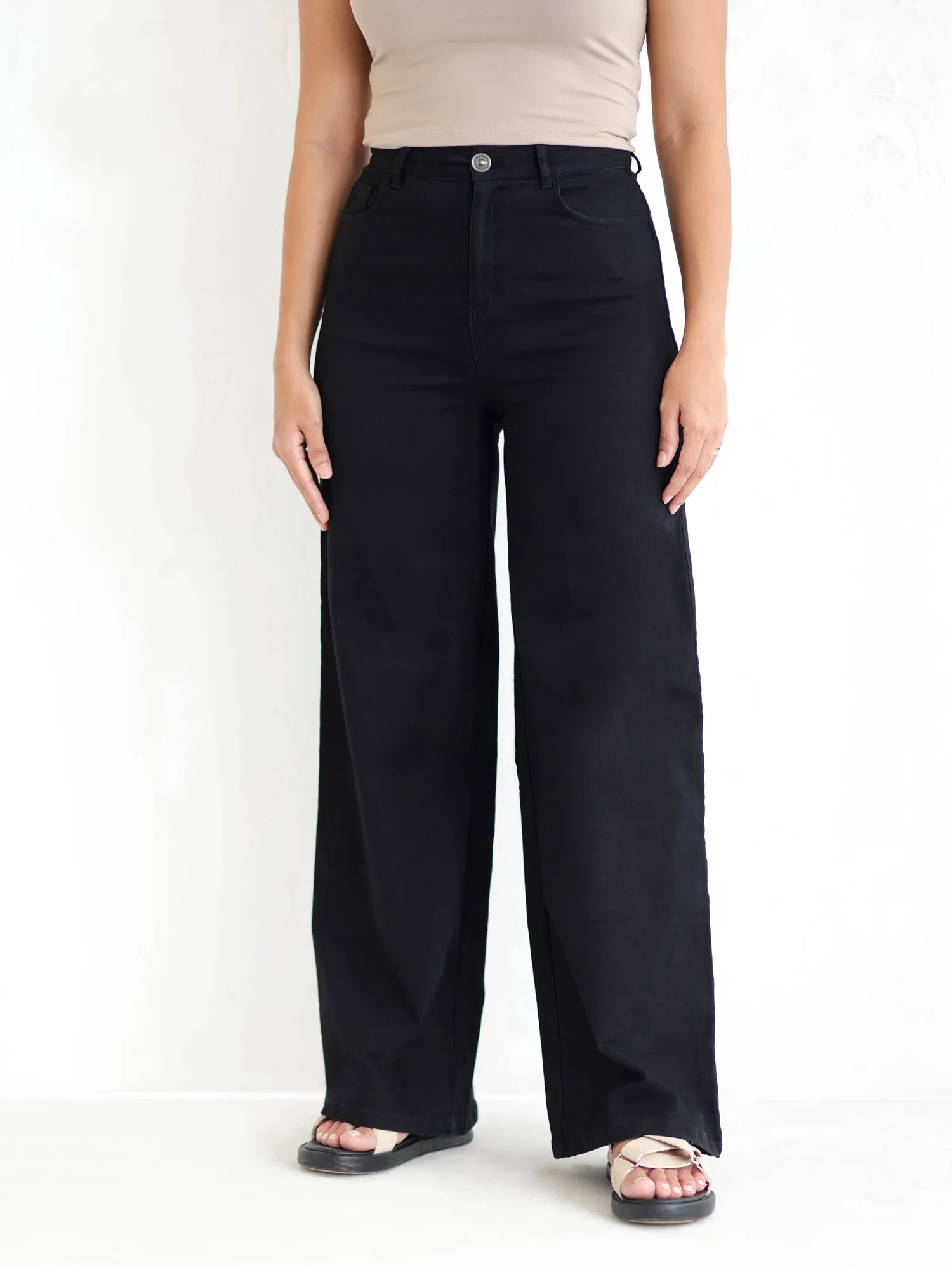 High Waist Wide Leg Twill Pant