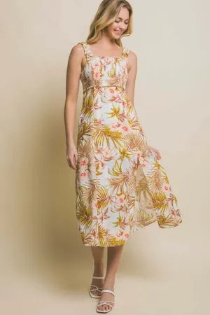 Hit the Tropics Tropical Print Midi Sundress in Natural/Peach