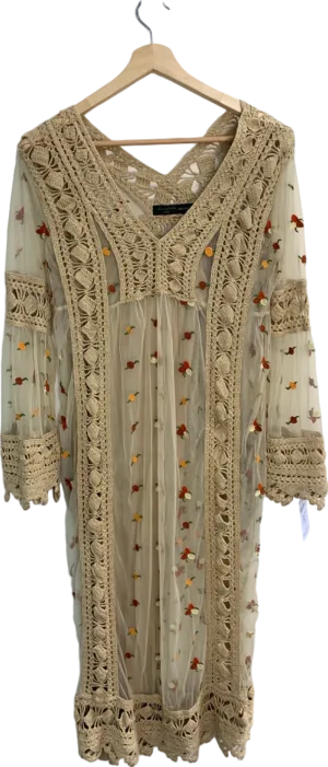 House of Harlow Beige Embroidered Crochet Maxi Dress UK S