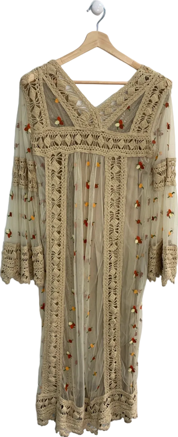 House of Harlow Beige Embroidered Crochet Maxi Dress UK S