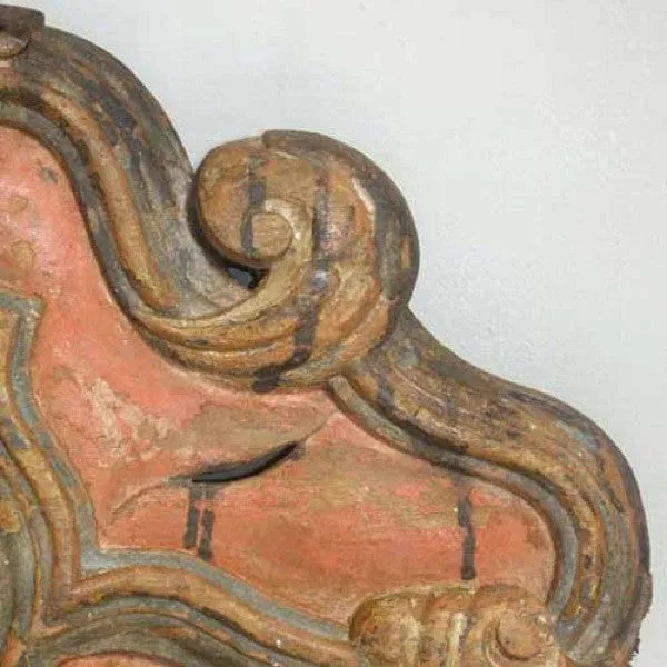 Indo-Portuguese Painted Teak Altar Architectural Panel with Royal Crest