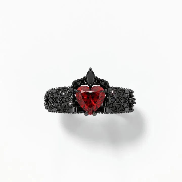 Infinity x Infinity Ring- Red Heart and Cross Created Diamond Gothic Ring