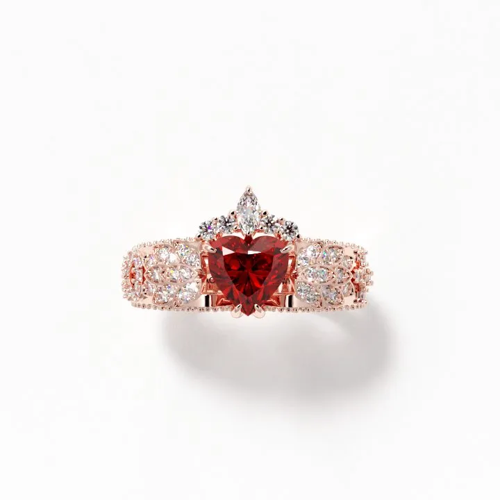 Infinity x Infinity Ring- Red Heart and Cross Created Diamond Gothic Ring