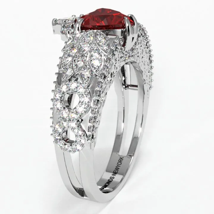 Infinity x Infinity Ring- Red Heart and Cross Created Diamond Gothic Ring