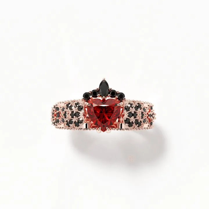 Infinity x Infinity Ring- Red Heart and Cross Created Diamond Gothic Ring