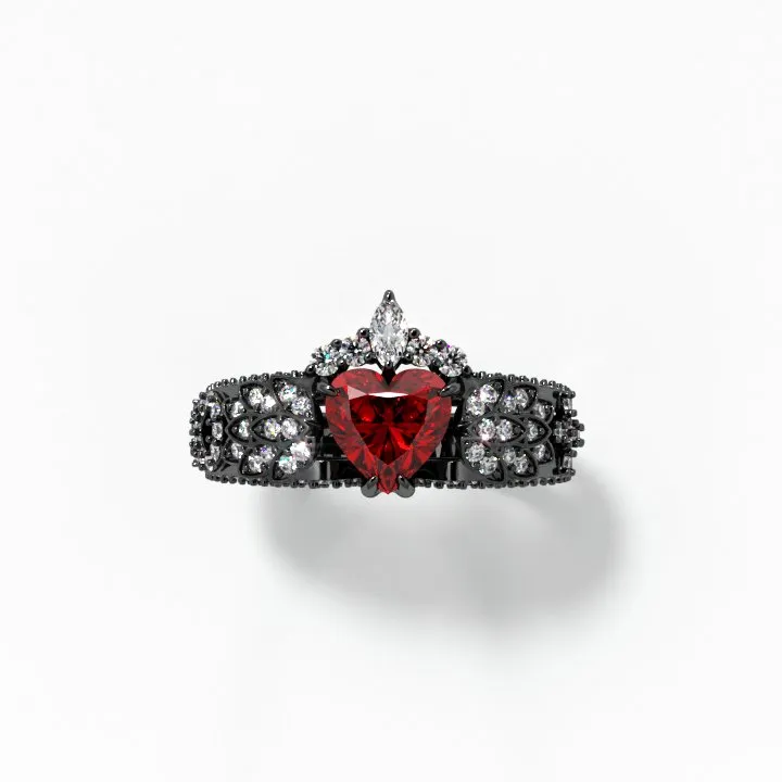Infinity x Infinity Ring- Red Heart and Cross Created Diamond Gothic Ring