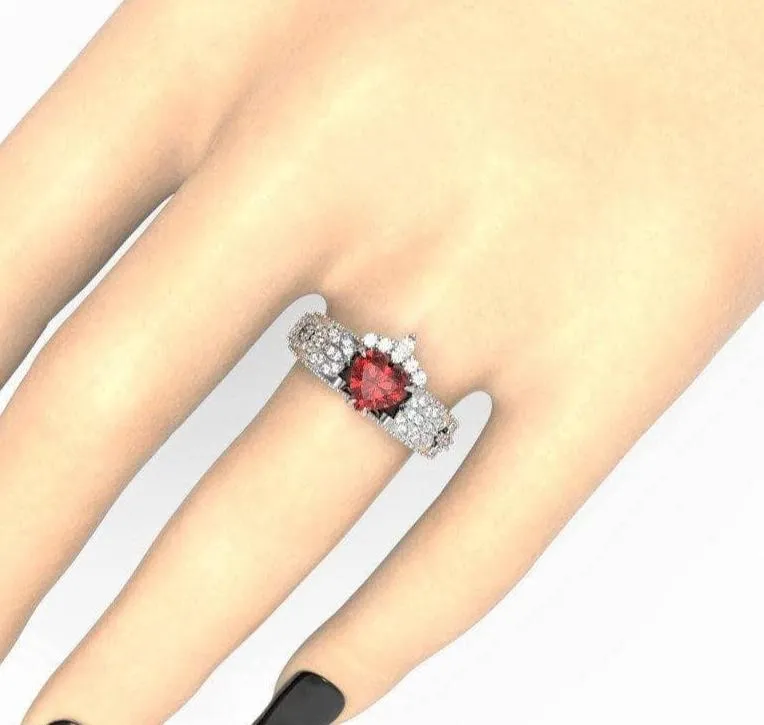 Infinity x Infinity Ring- Red Heart and Cross Created Diamond Gothic Ring