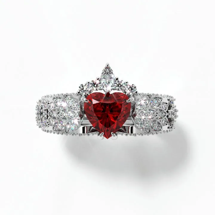 Infinity x Infinity Ring- Red Heart and Cross Created Diamond Gothic Ring