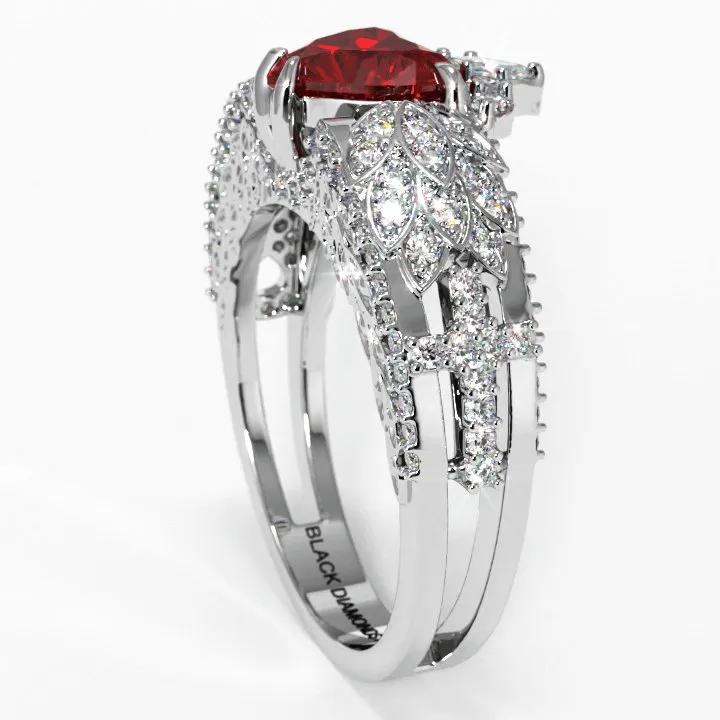 Infinity x Infinity Ring- Red Heart and Cross Created Diamond Gothic Ring