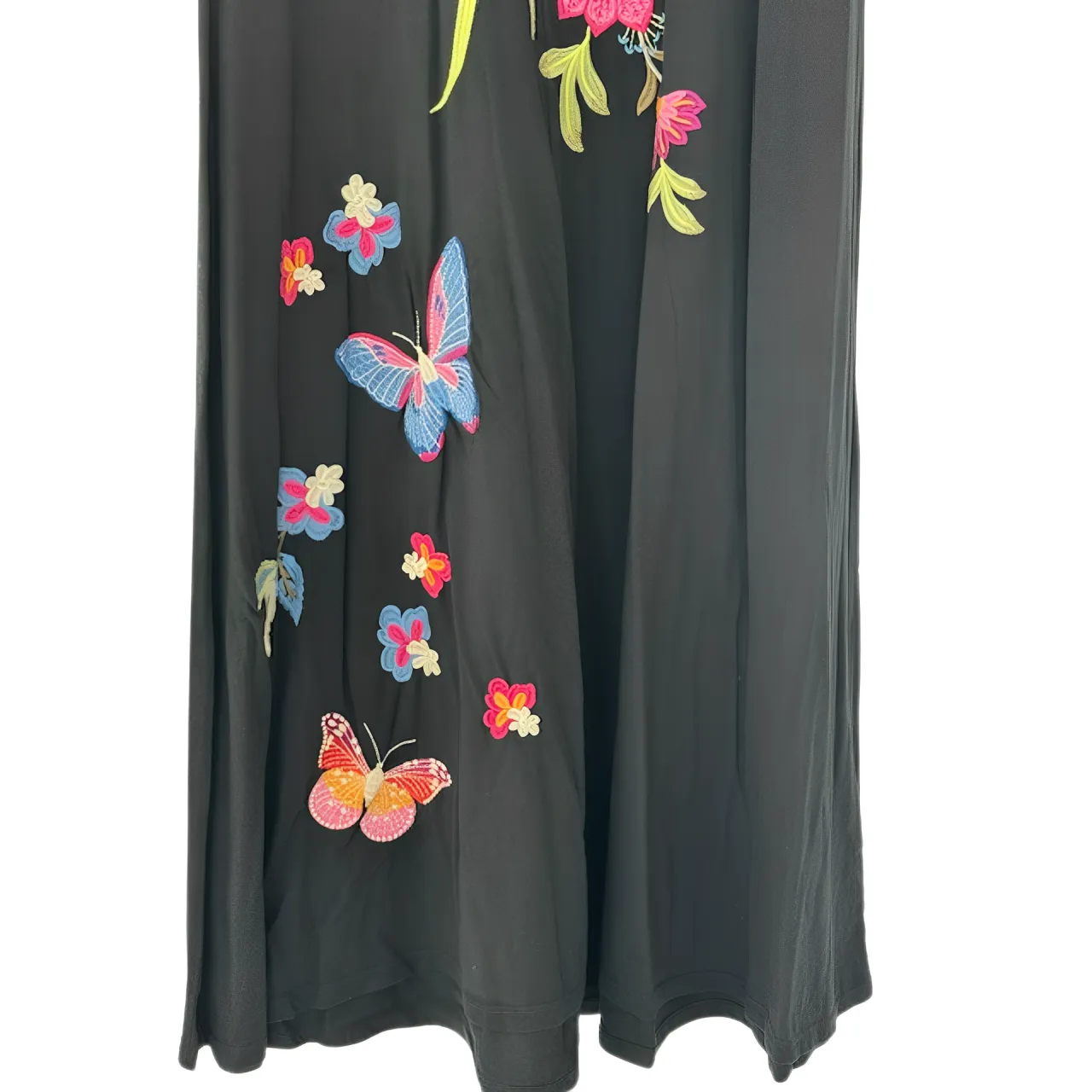 Johnny Was Gracey Crew Neck Swing Long Dress Black Butterfly Embroidered NEW