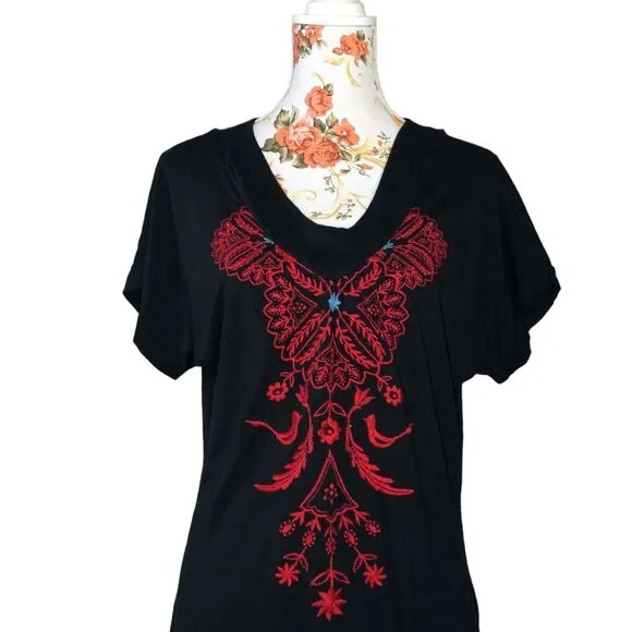 Johnny Was LA Sz Small Embroidered Black Tunic JWLA Blouson Boho Festival EUC