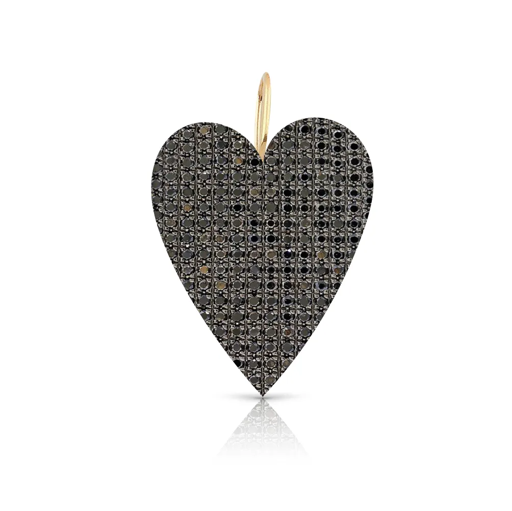 Jumbo Elongated Black Diamond Heart Charm