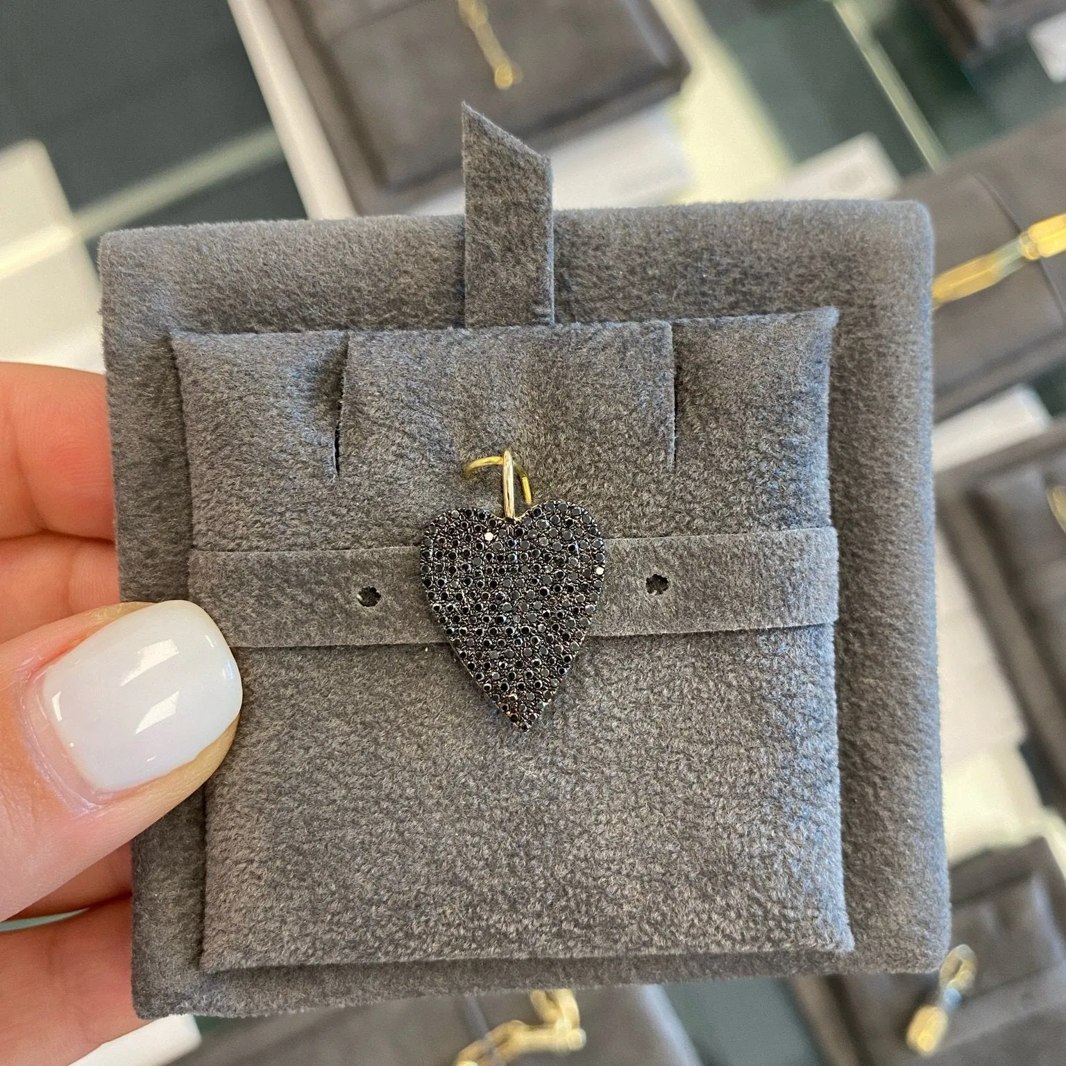 Jumbo Elongated Black Diamond Heart Charm