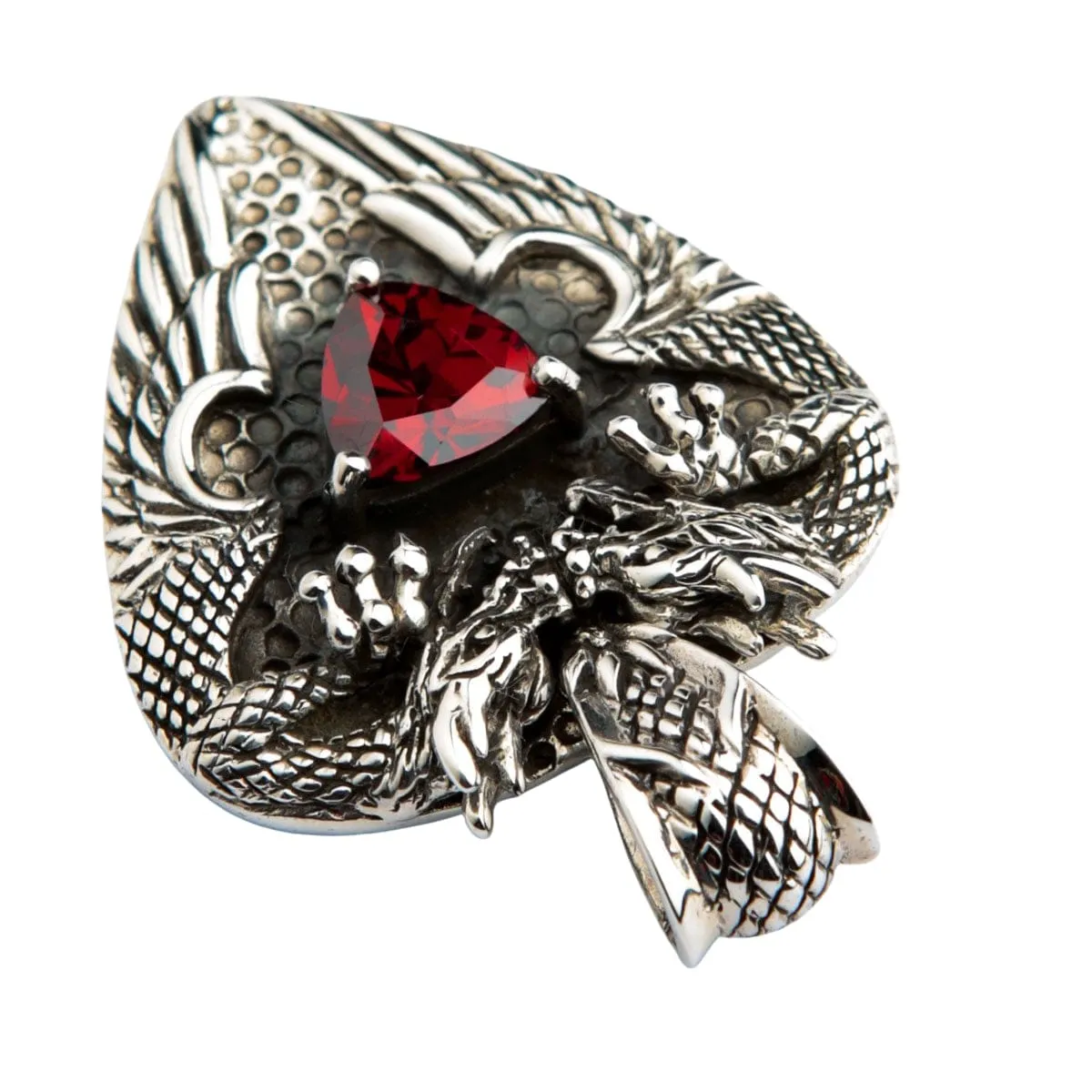 Knight Garnet Sterling Silver Dragon Pendant