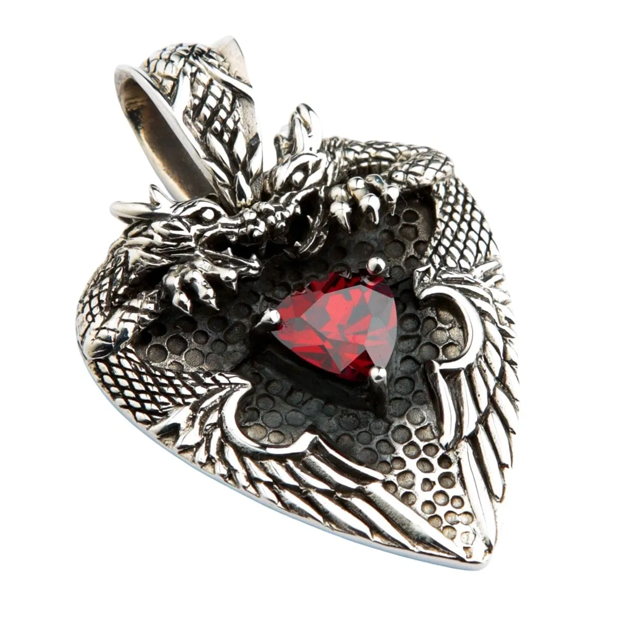 Knight Garnet Sterling Silver Dragon Pendant
