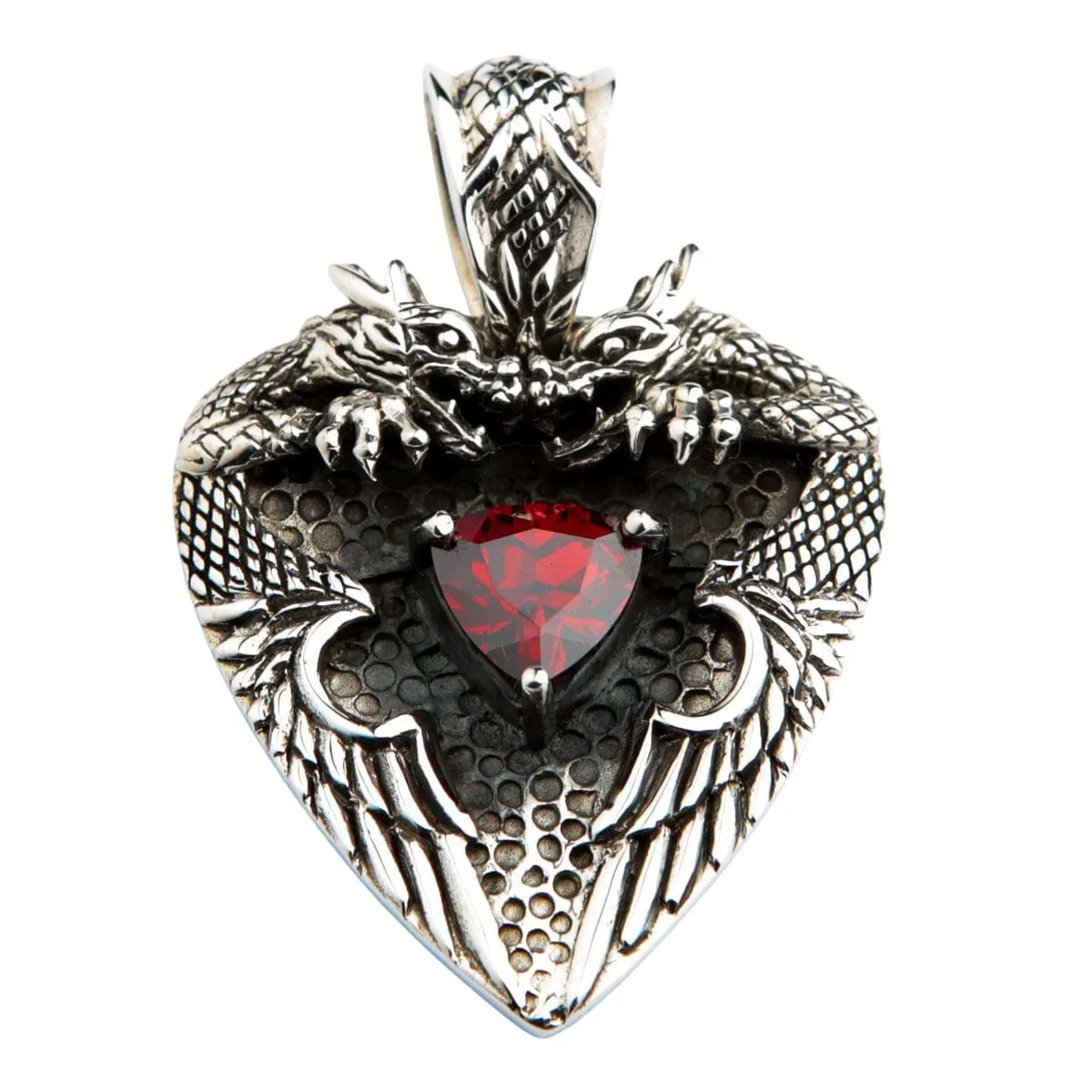 Knight Garnet Sterling Silver Dragon Pendant