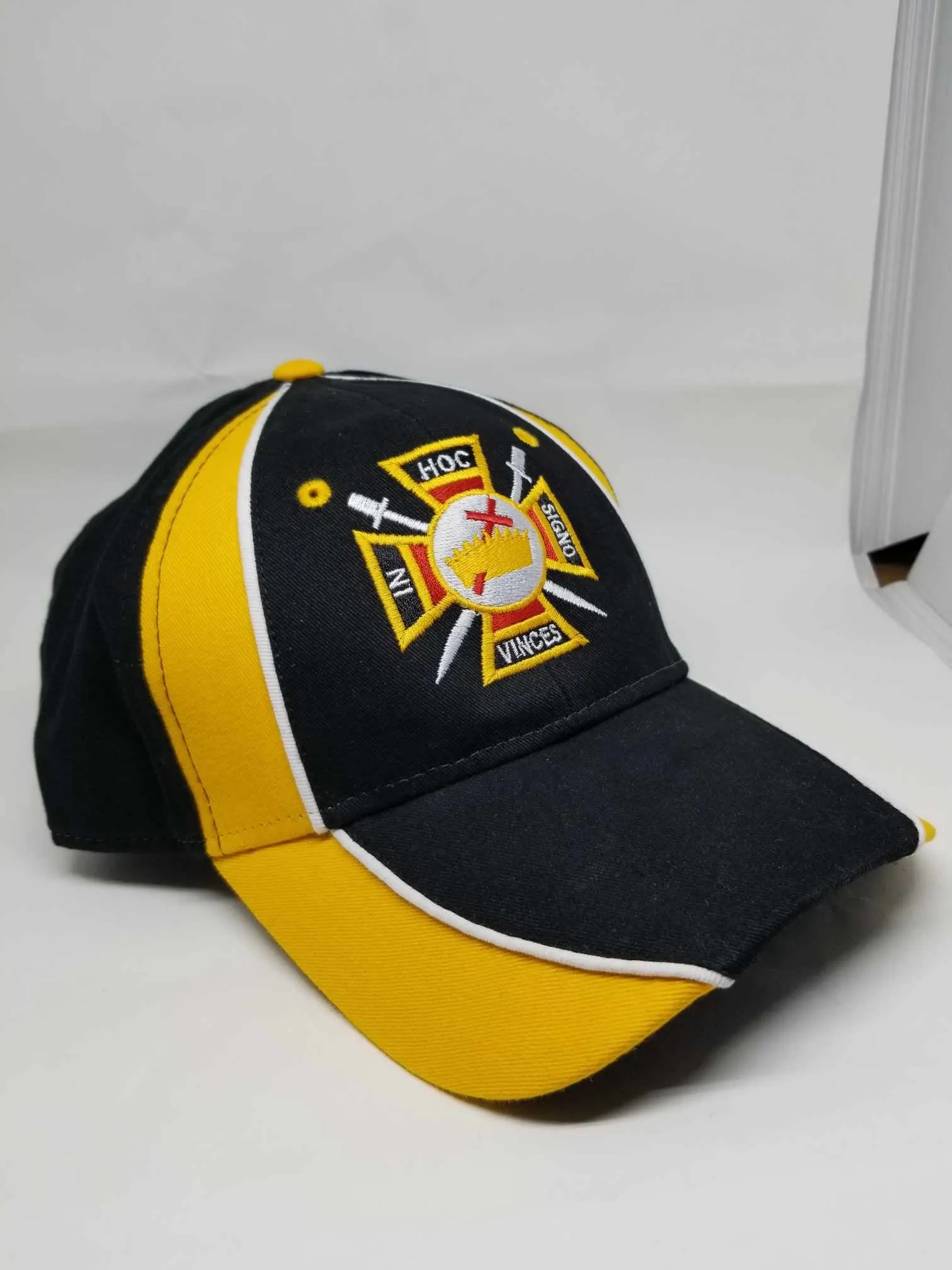 Knights Templar Hat Masonic Baseball Cap Freemason Adjustable Mens Black and Gold