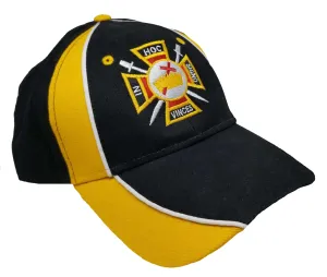 Knights Templar Hat Masonic Baseball Cap Freemason Adjustable Mens Black and Gold