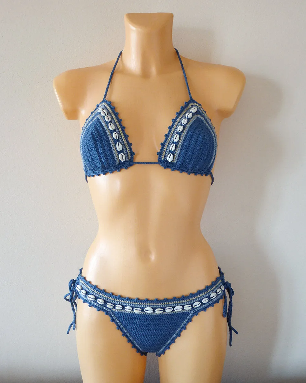 Lakoocha Bohemian Crochet Bikini Set With Cowrie Sea Shells