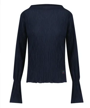LE SONNET Flower Pleats Top - Navy