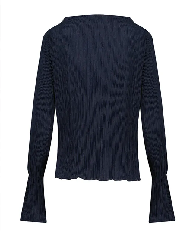 LE SONNET Flower Pleats Top - Navy