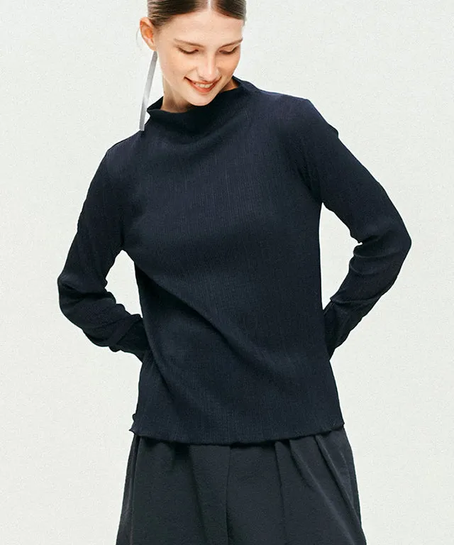 LE SONNET Flower Pleats Top - Navy