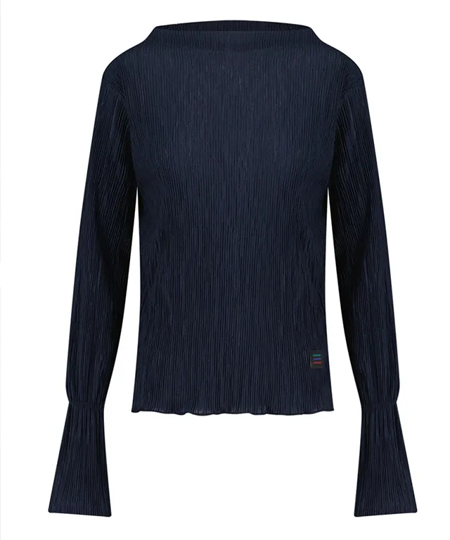 LE SONNET Flower Pleats Top - Navy