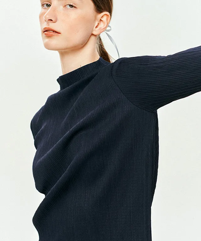 LE SONNET Flower Pleats Top - Navy
