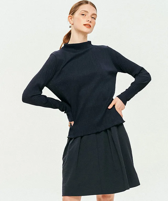 LE SONNET Flower Pleats Top - Navy