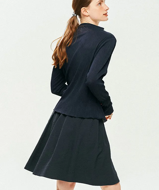 LE SONNET Flower Pleats Top - Navy