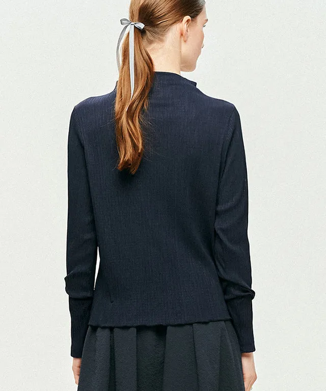 LE SONNET Flower Pleats Top - Navy