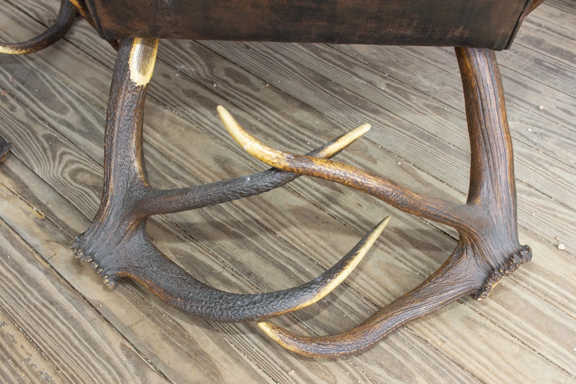 Leather Chair & Ottoman with Austrian Habsburg Antlers & Painted Royal Crest