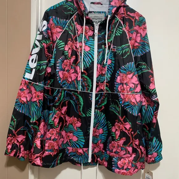 LEVI'S Womens XL Windbreaker Zip Hoodie Jacket NWT
