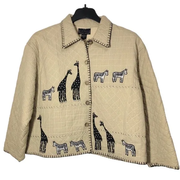 Lifestyle Zebra and Giraffe Appliqué Jacket Womens Size XL