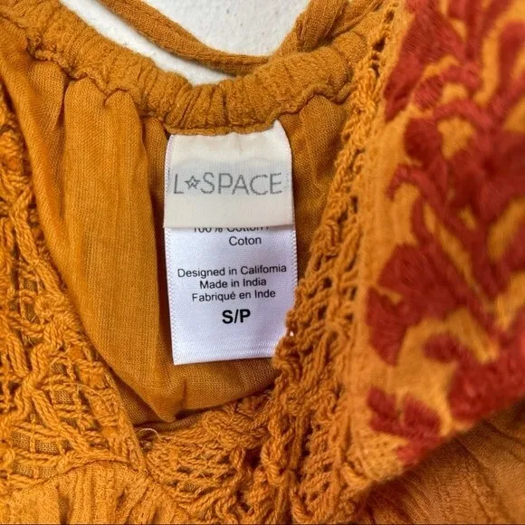 L*Space Mini Halter Crochet Elaina Sun Beach Dress S Orange Boho Swing Mini Sexy