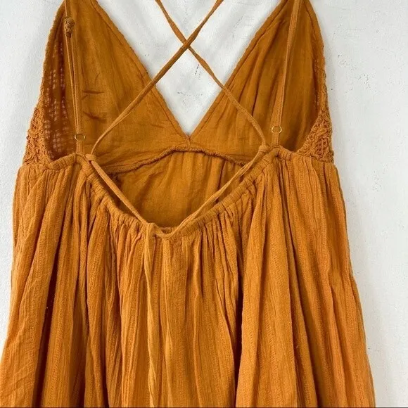 L*Space Mini Halter Crochet Elaina Sun Beach Dress S Orange Boho Swing Mini Sexy