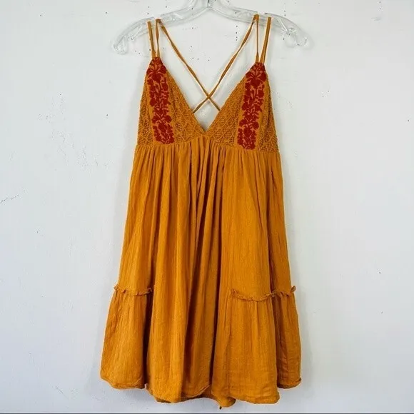 L*Space Mini Halter Crochet Elaina Sun Beach Dress S Orange Boho Swing Mini Sexy