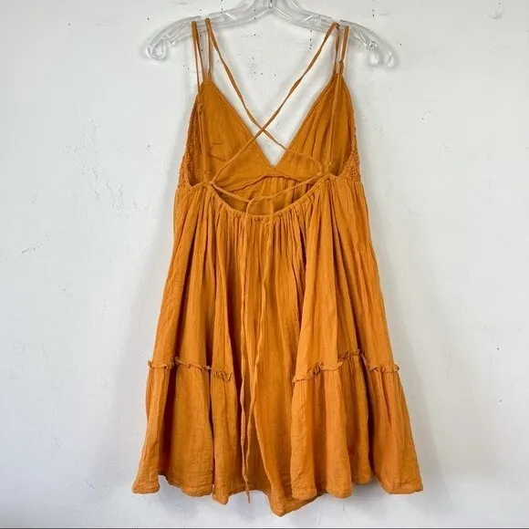 L*Space Mini Halter Crochet Elaina Sun Beach Dress S Orange Boho Swing Mini Sexy
