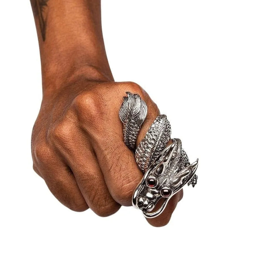 Massive Red Eye Dragon Sterling Silver Ring