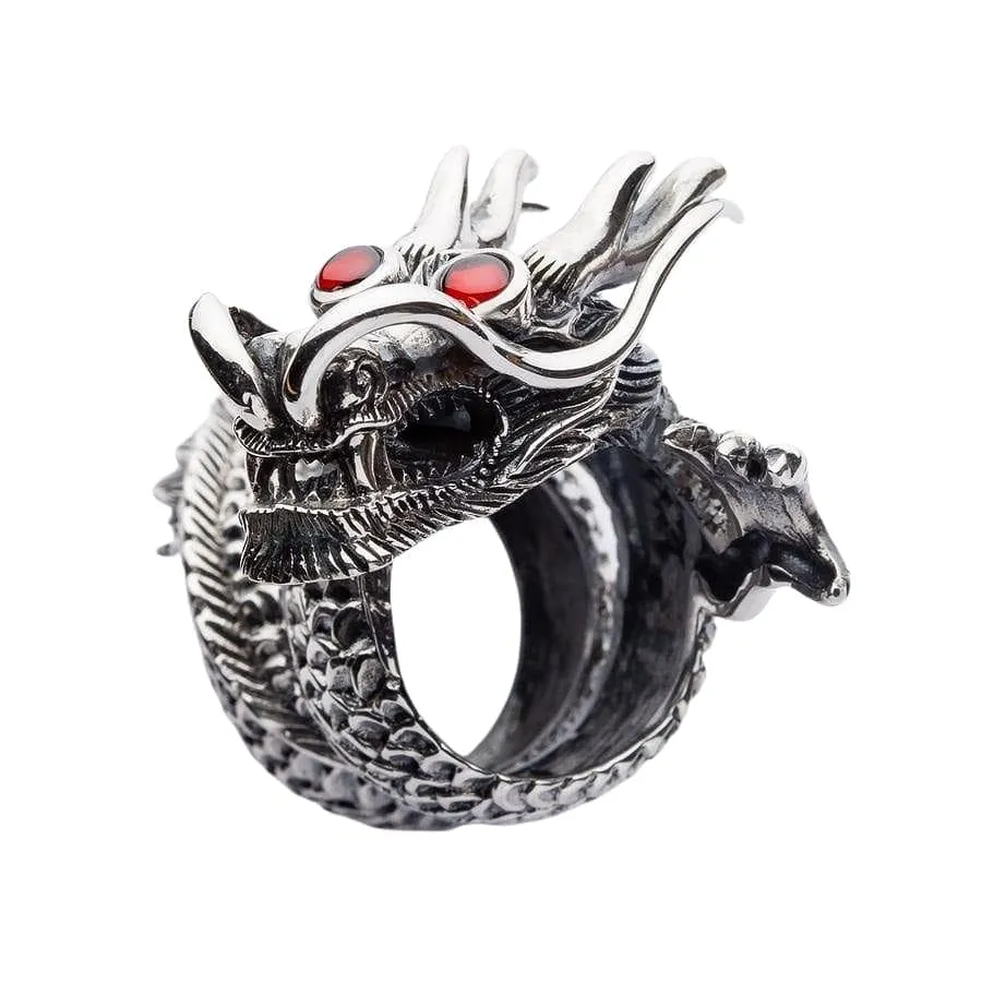 Massive Red Eye Dragon Sterling Silver Ring
