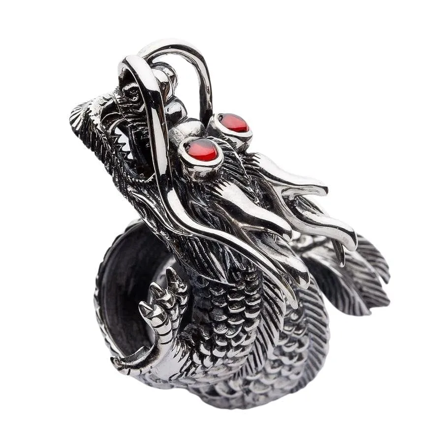 Massive Red Eye Dragon Sterling Silver Ring