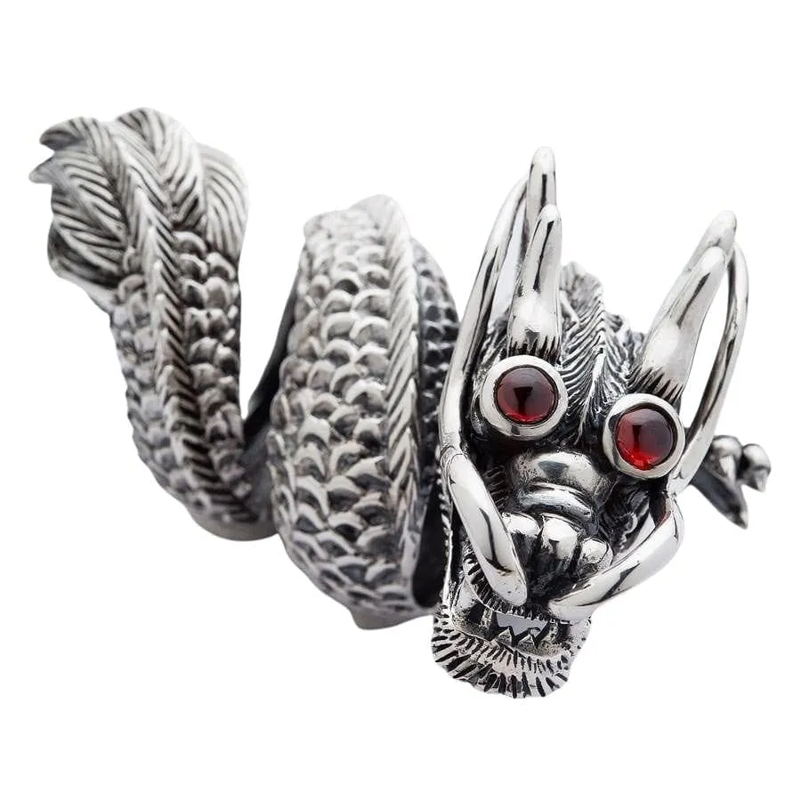 Massive Red Eye Dragon Sterling Silver Ring