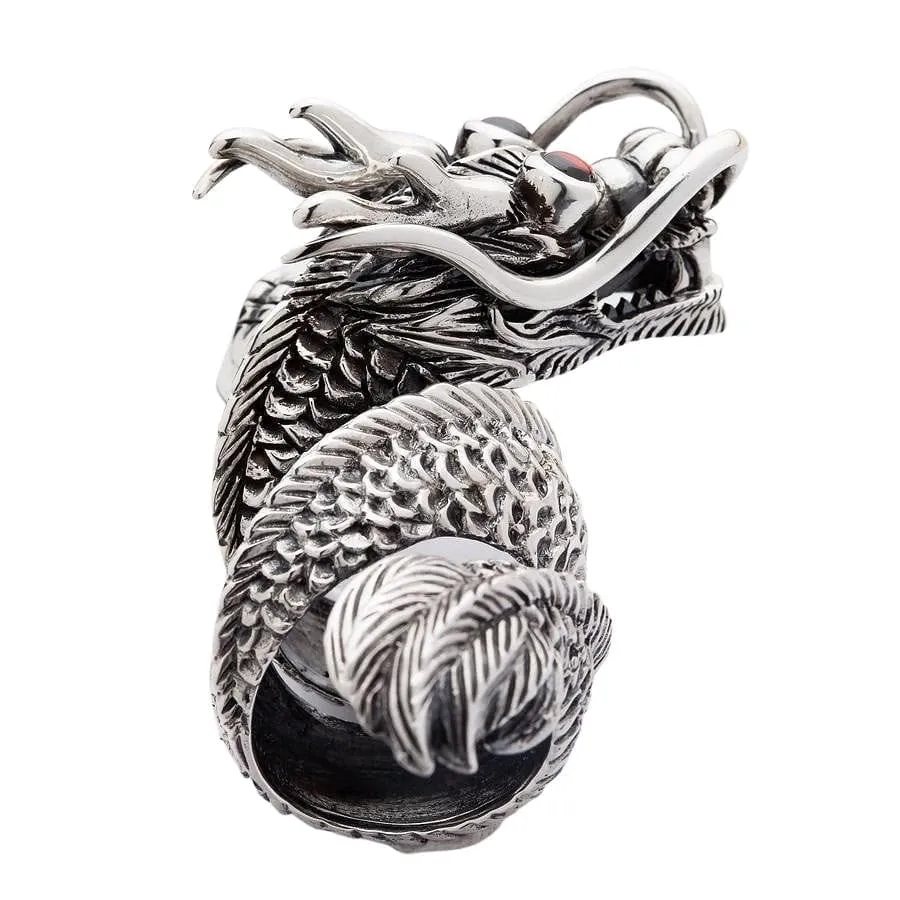 Massive Red Eye Dragon Sterling Silver Ring
