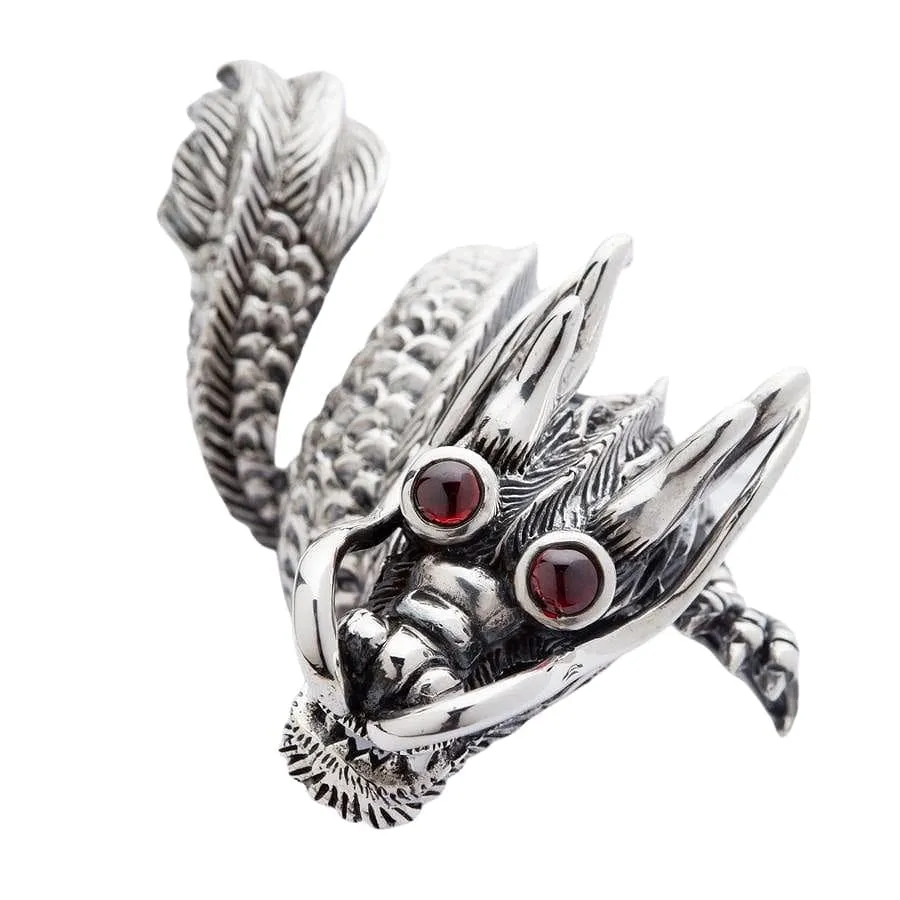 Massive Red Eye Dragon Sterling Silver Ring