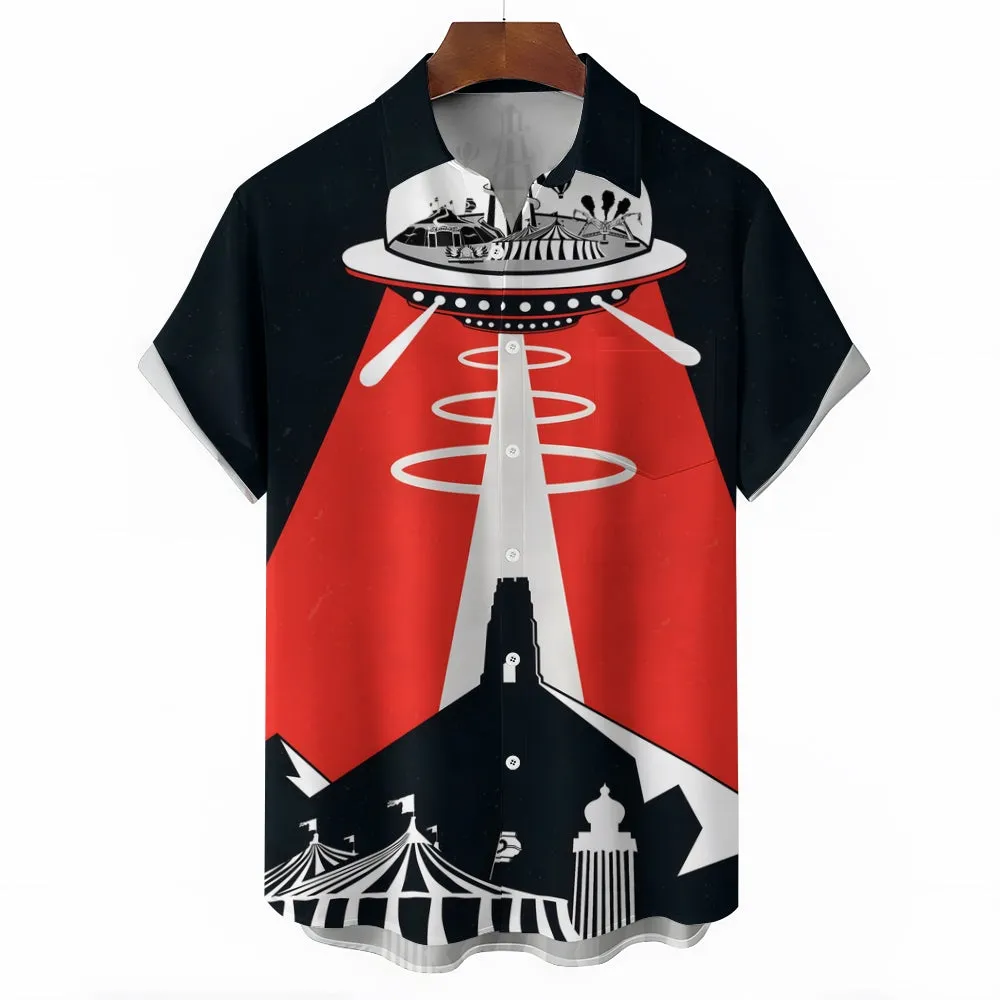 Men's Glastonbury Festival Inspired Art Print Casual Short Sleeve Shirt 2404000923