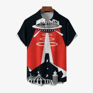 Men's Glastonbury Festival Inspired Art Print Casual Short Sleeve Shirt 2404000923